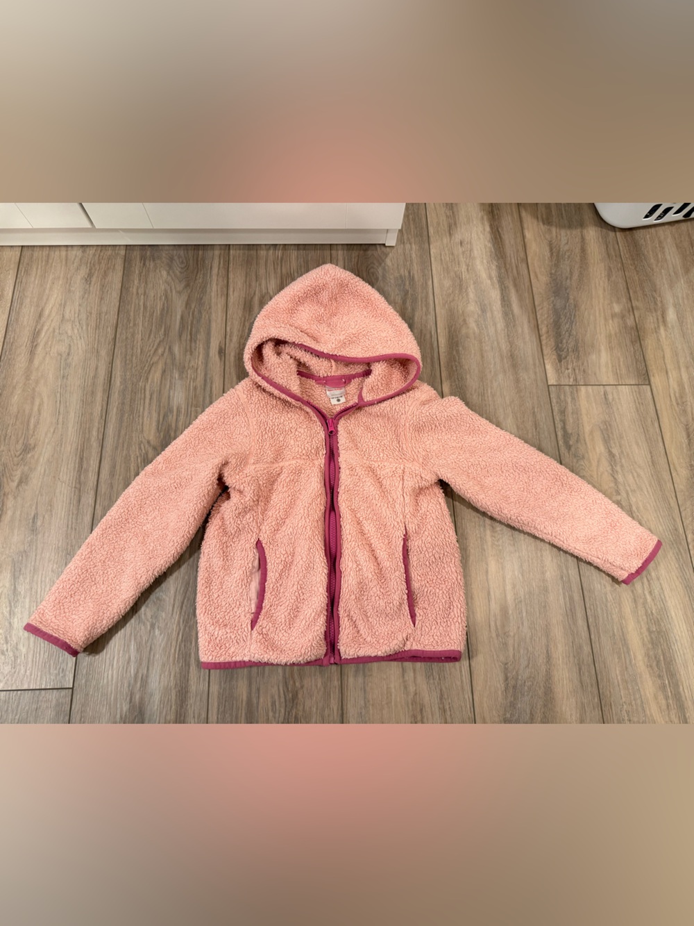 Hanna Andersson Pink Sherpa Hooded Zip Jacket with Magenta Trim
